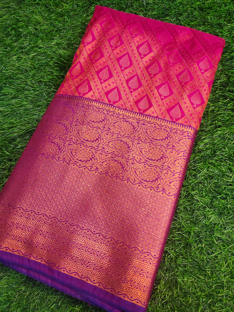 Pink Kanchipuram semi Soft silk saree