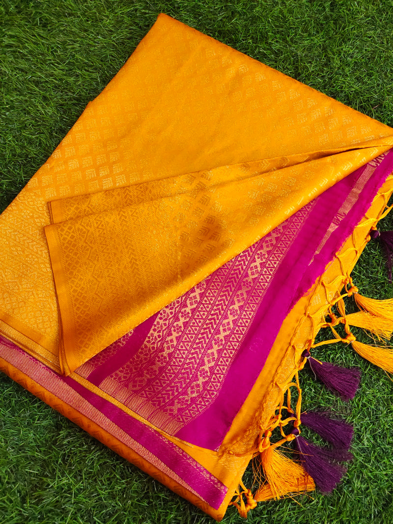 Mango yellow Soft Banaras silk saree