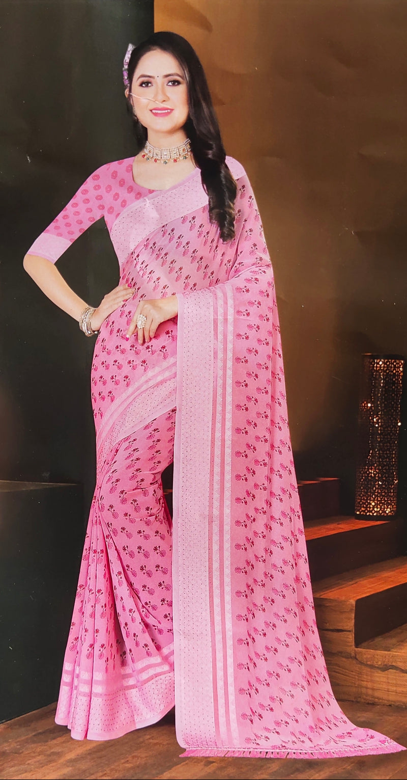 Rose Pink Designer Chiffon Saree
