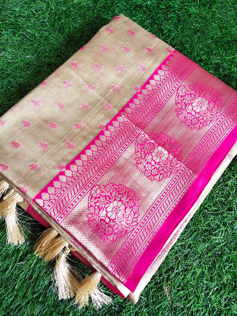 Terra With  pink Linen Tissue Saree