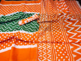 Orange With Green Cotton Saree