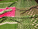 Pink With Green Cotton Saree