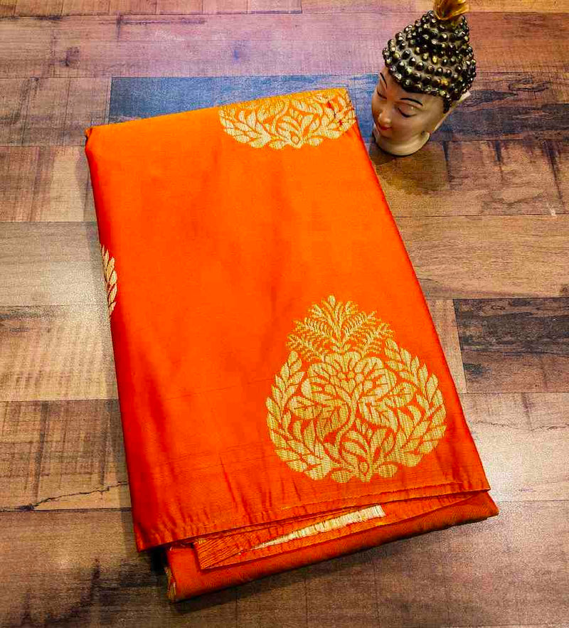 Orange Kanchipuram semi silk saree