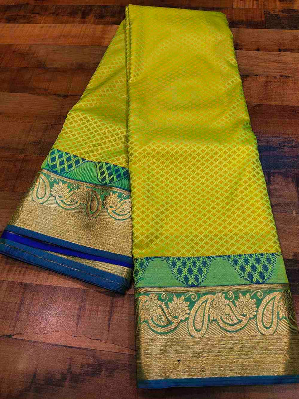 Parrot Green Kanchipuram semi silk saree