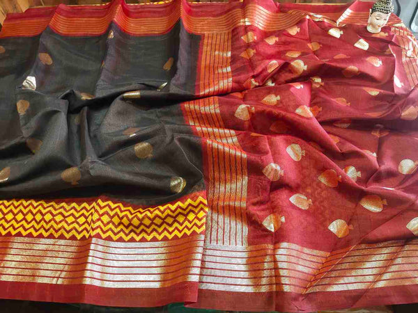 Brown Tussur silk Saree with foil prints