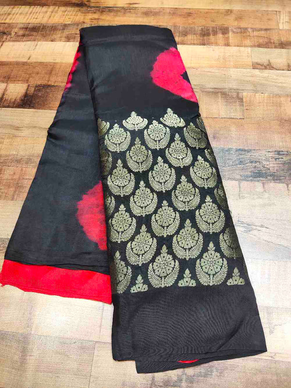 Black With Pink Jute Silk