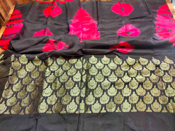 Black With Pink Jute Silk