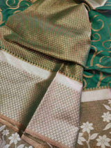 Green Chanderi Silk saree with silver Zari border