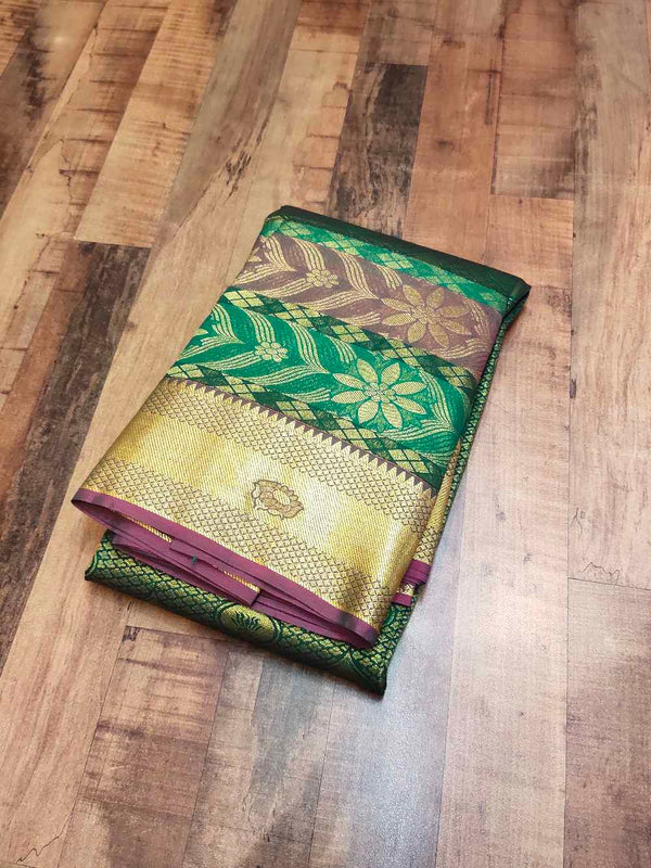 Green Kanchipuram semi silk saree