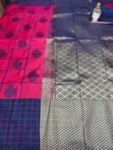Pink  With  Navy Blue Kanchipuram semi silk saree