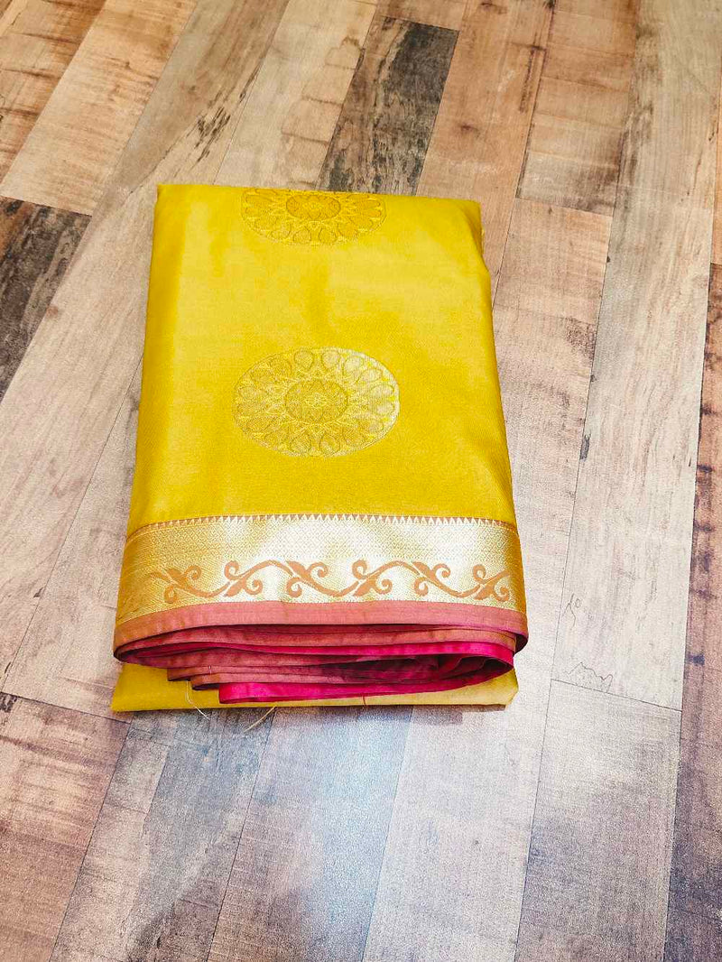 Mustard Yellow Kanchipuram semi silk saree