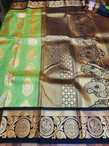 Green Black  Kanchipuram semi silk saree