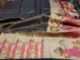 Black With Beige Heritage Digital Prints Banaras silk
