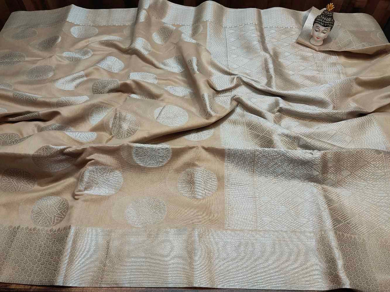 Beige Chanderi Silk with silver weaving