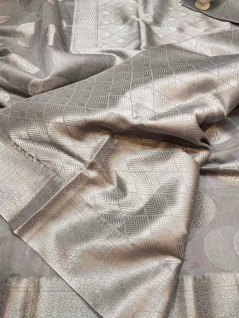 Grey Chanderi Silk with silver weaving