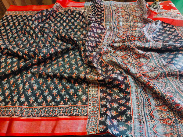 Black Linen Cotton saree
