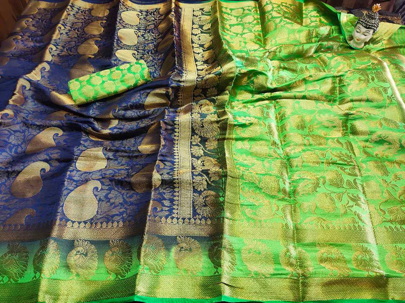 Blue with Green banaras saree