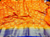 Orange linen Saree with embroidery