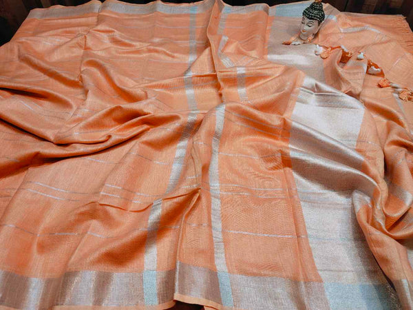 orange linen cotton saree