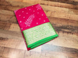 Pink with Green Linen cotton saree