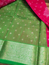 Pink with Green Linen cotton saree
