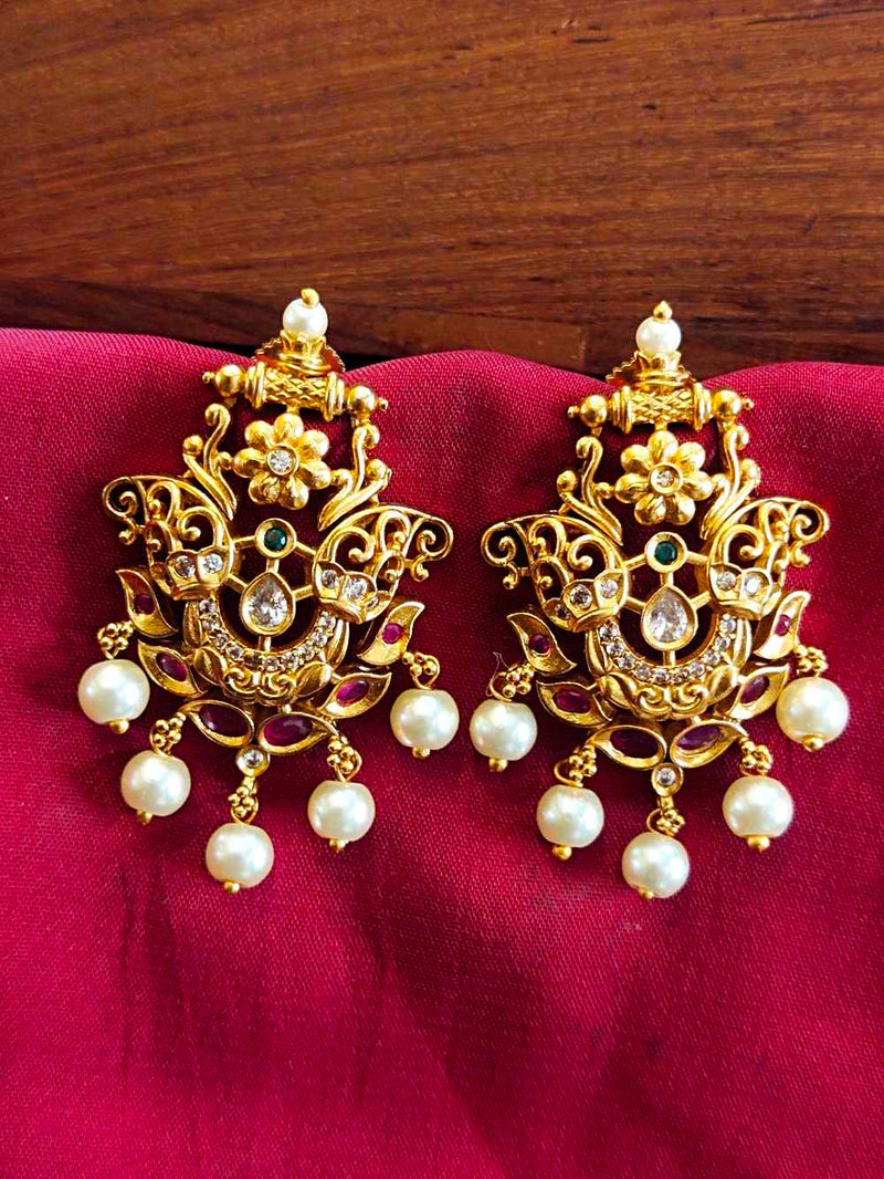 Hanging Floral Design Gold Earrings