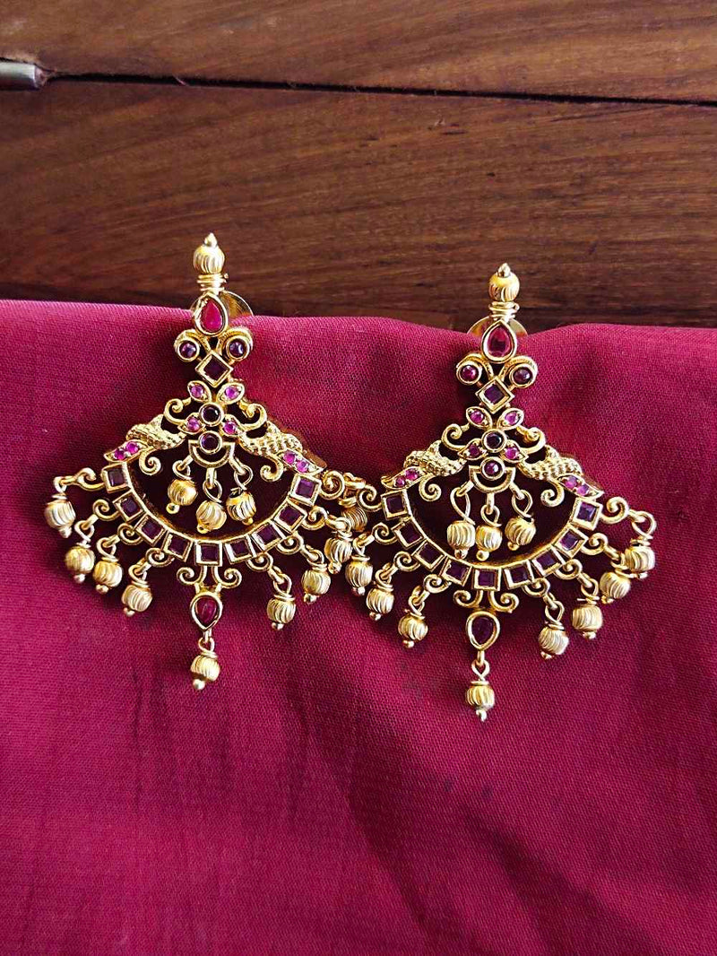 Pearl Temple Chandbali Earrings With Jhumka Ruby Emerald Antique Jewellery  ER22488
