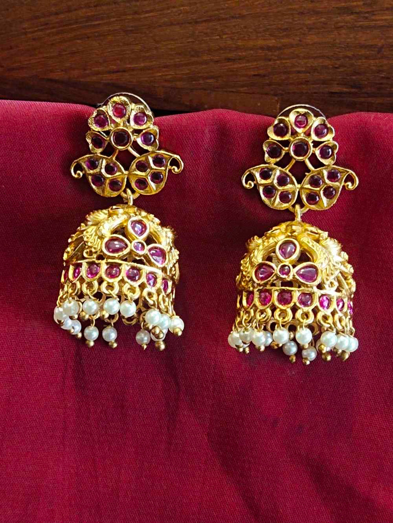Floral Design Ruby Stone Jhumka