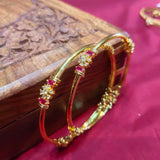 GOLD PLATED STONE BANGLE - WHITE & RED