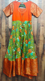 Orange With Green Designer Gown