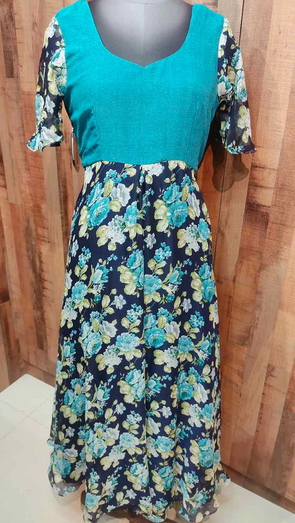 Rama Green With Navy Blue Designer Gown