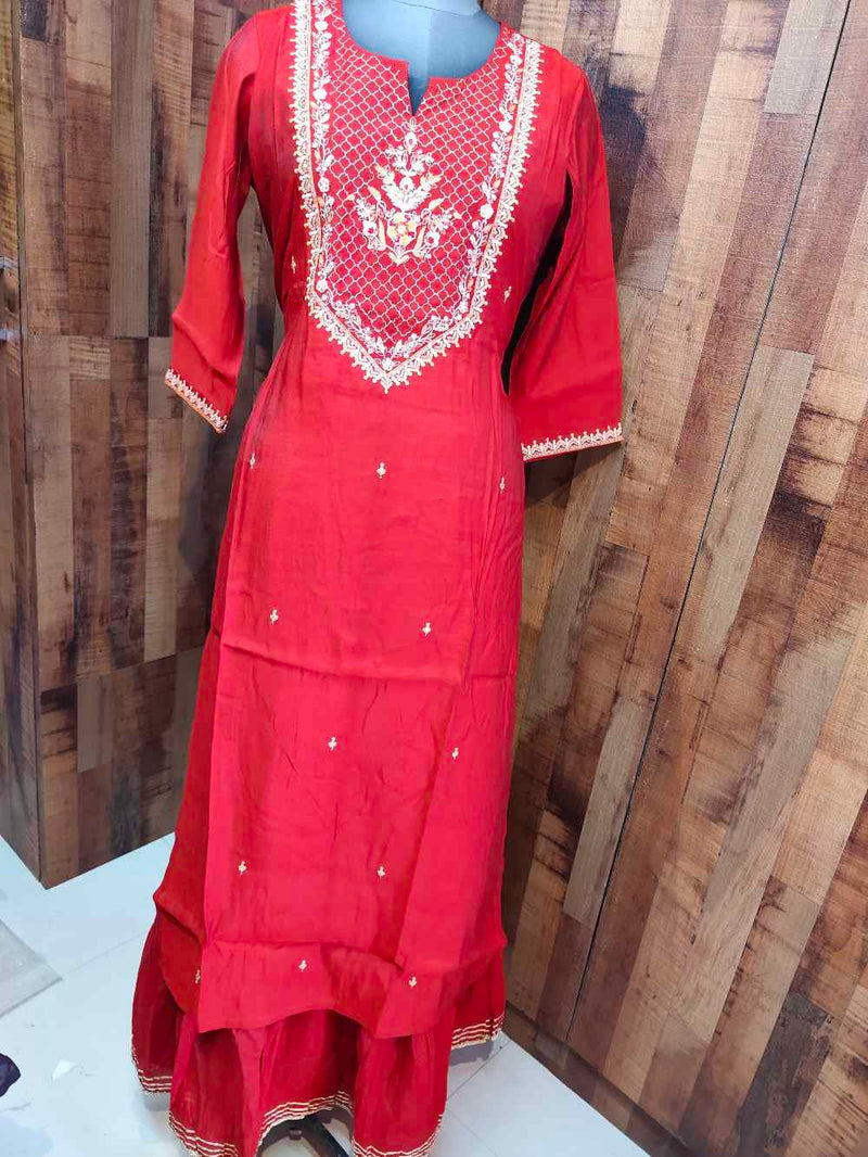 Red Kurta With anarkali Gown