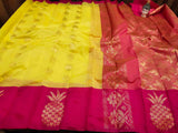 Yellow With Pink Cotton Silk Saree