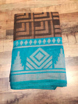 Brown With Rama Green  Linen Brasso Saree