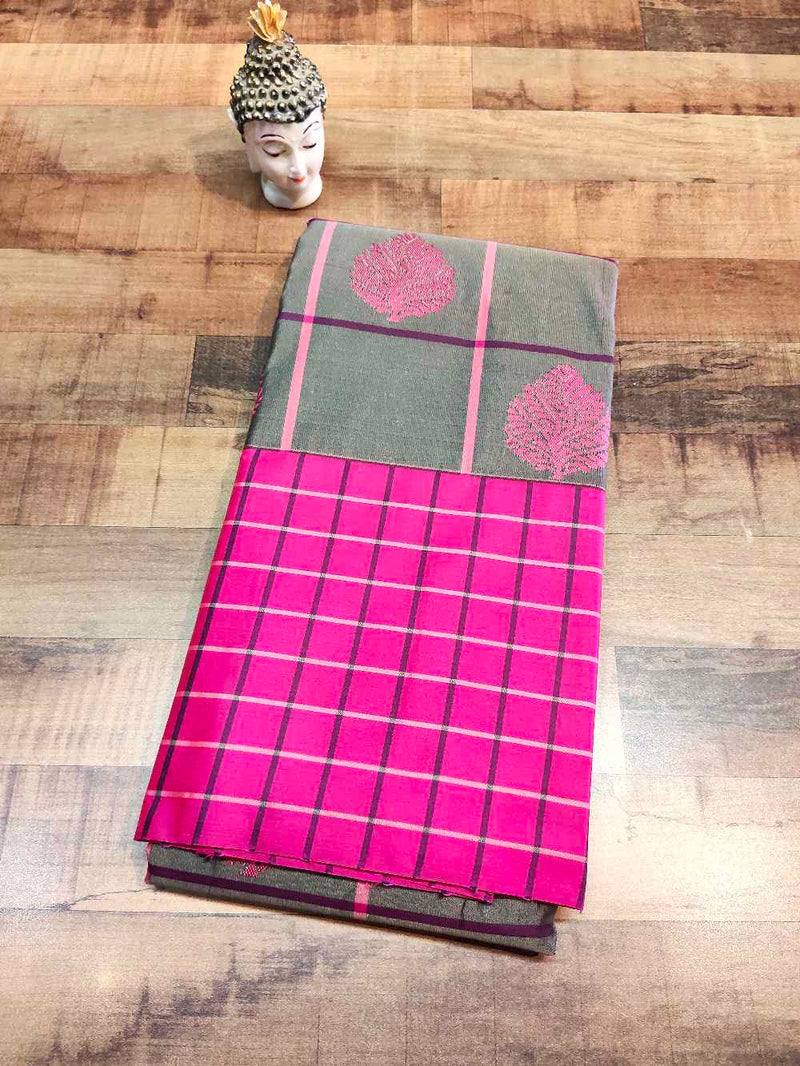 Light Grey With Pink Kanchipuram semi silk saree