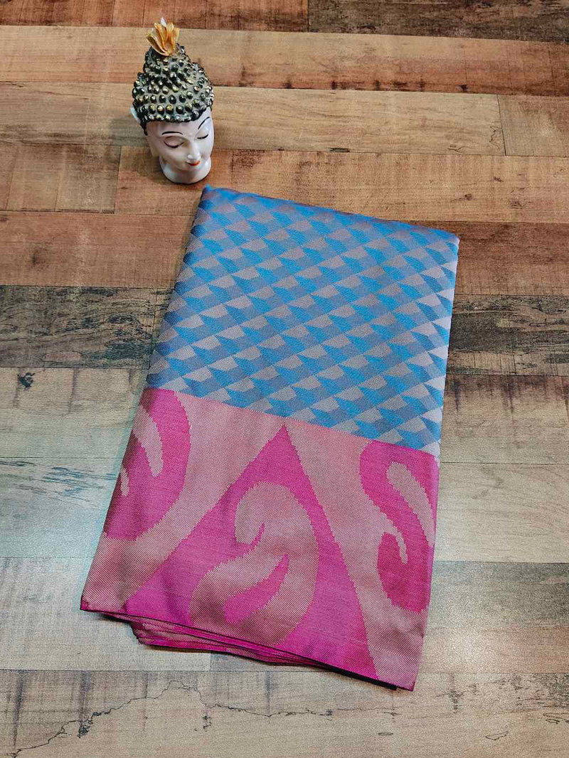 Bluish Grey with Pink Kanchipuram semi silk saree