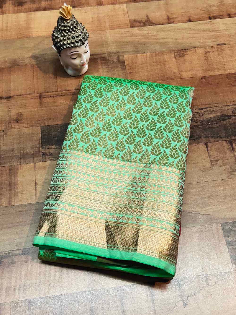 Pista Green Kanchipuram semi silk saree