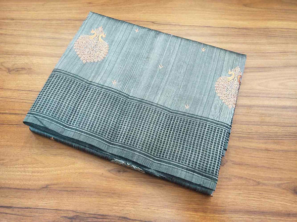 Grey Tussar Silk Saree