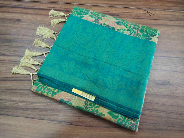 Beige With Rama Green Linen Brasso Saree