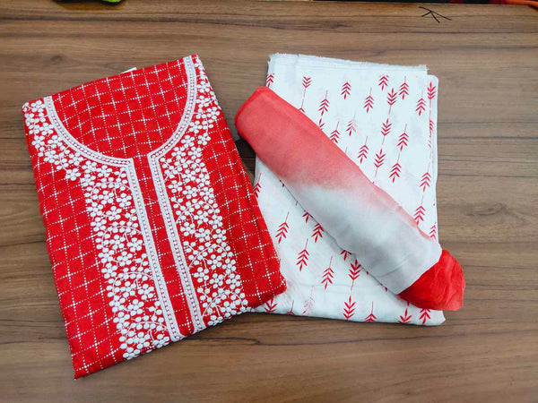 Red with White Salwar Material