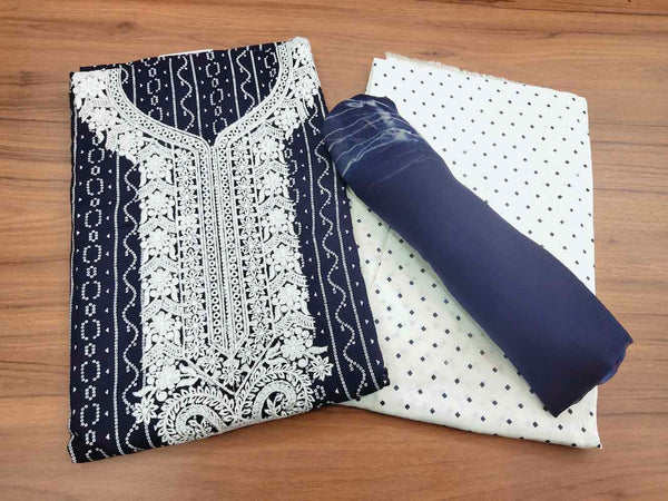 navy Blue with white Salwar Material