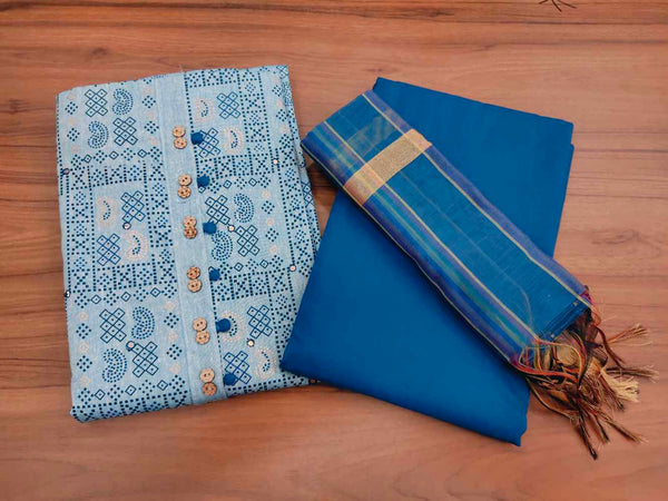 Sky Blue with Royal Blue  Salwar Material