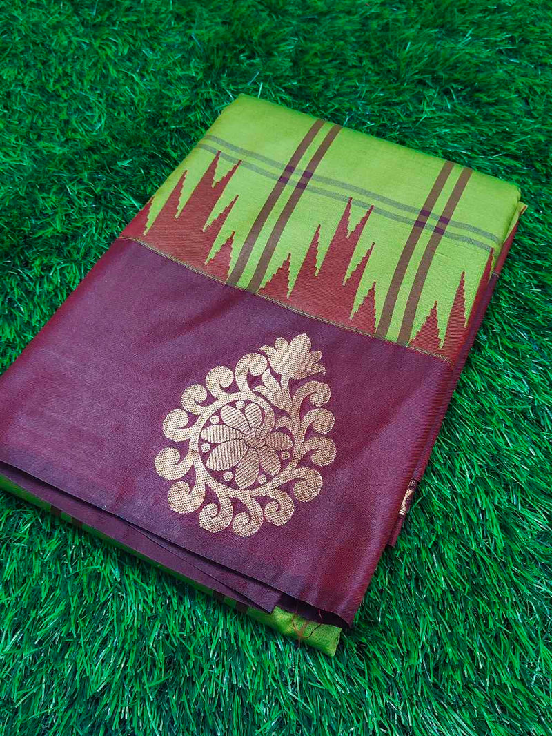 Parrot Green with Dark Purple Kanchipuram semi silk saree