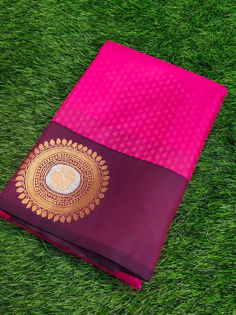 Bright pink with Wine Kanchipuram semi silk saree