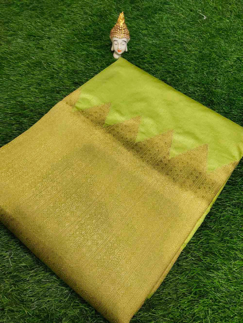 Light Parrot Green Semi Banaras silk saree