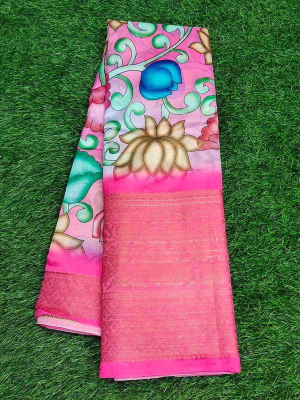 Light Pink With Rani PInk Semi silk saree