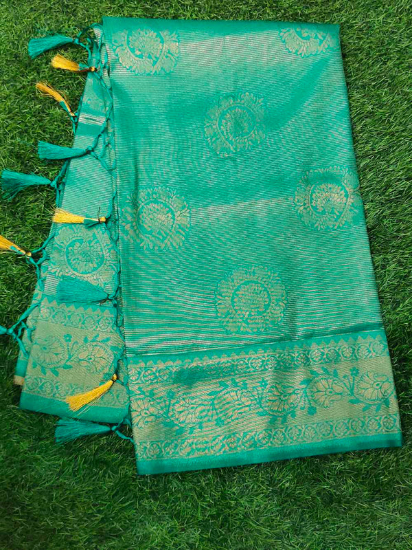 Sea Green Soft Banaras silk saree