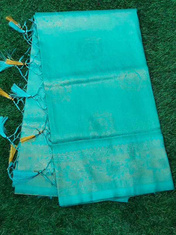 Aqua Blue Banaras silk saree