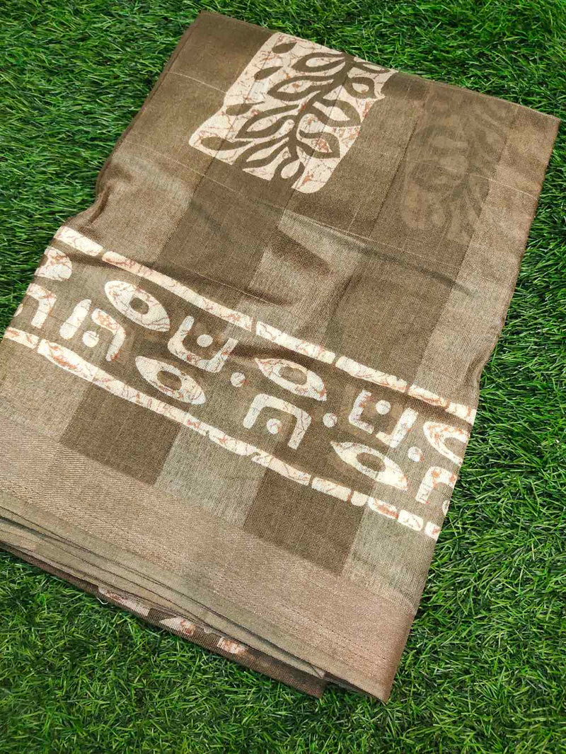 Brown Linen Silk Saree