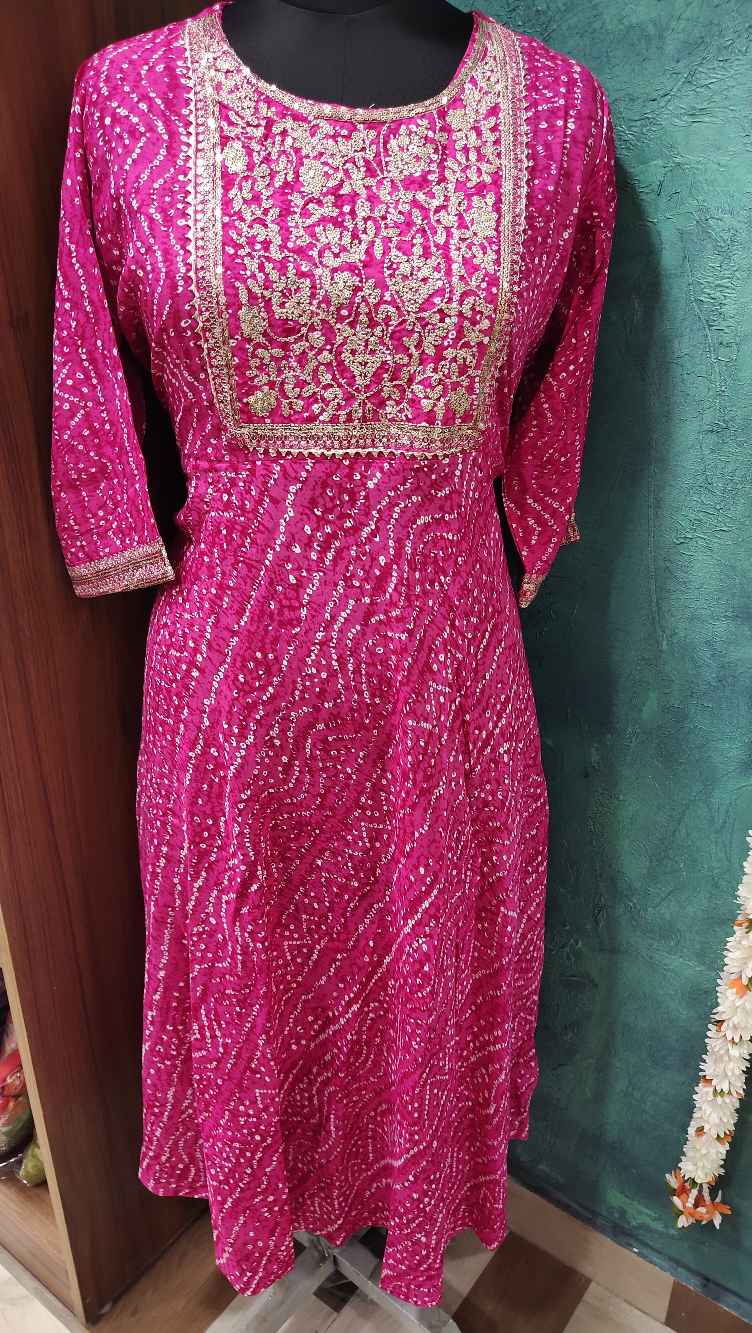 Rani Pink Bandhini Designed Anarkali Gown